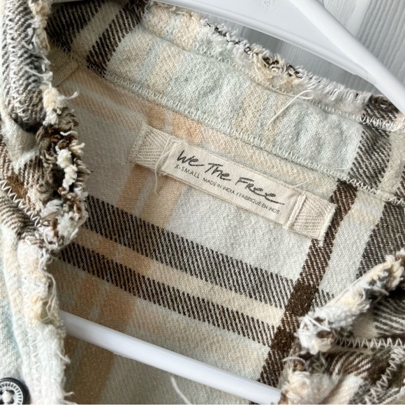 We The Free Flannel Shirt Women XS White Plaid Button Up Long Sleeve Boho - Picture 2 of 6